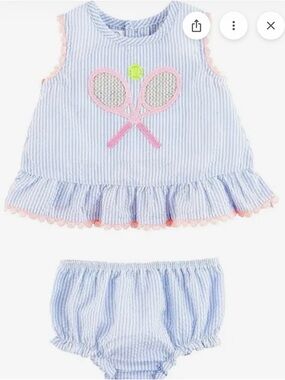 Mud Pie Pale Blue & White Striped Tennis Ruffle Top and Bloomers